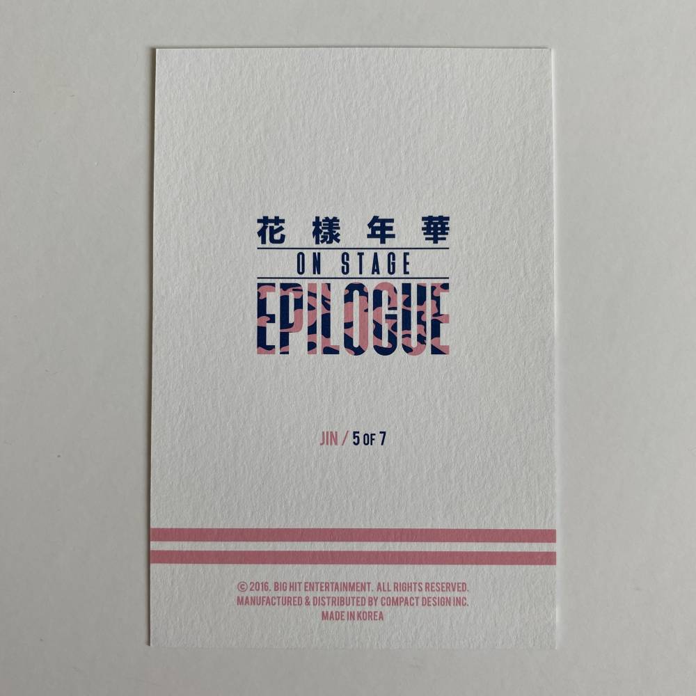 BTS '花樣年華 ON STAGE: EPILOGUE' 2016 MINI PHOTOCARD - JIN (4/7) BTS '花樣年華 ON STAGE: EPILOGUE' 2016 MINI PHOTOCARD - JIN (4/7)